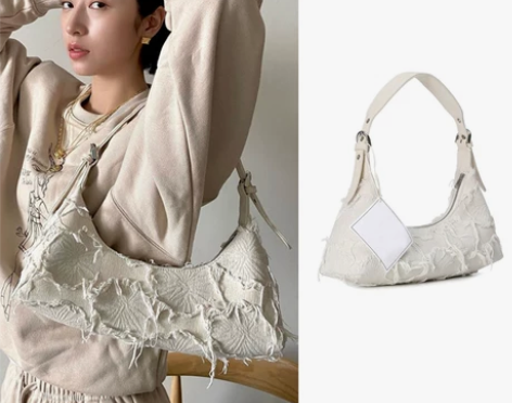 周雨彤同款包ins博主复古法棍拼接帆布补丁...