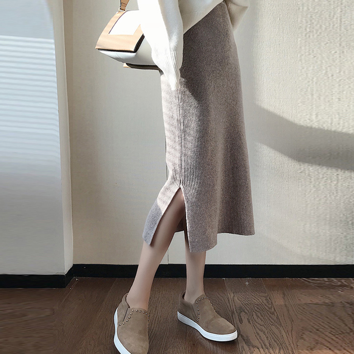 加厚开叉针织半身裙包臀裙女##amp；he...