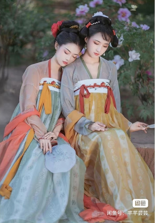 汉服女原创袅袅烟烟唐制复原一片式齐胸襦裙白...