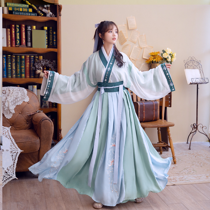 清梳铃珑原创汉服女晋制刺绣撞色交领齐腰襦裙...