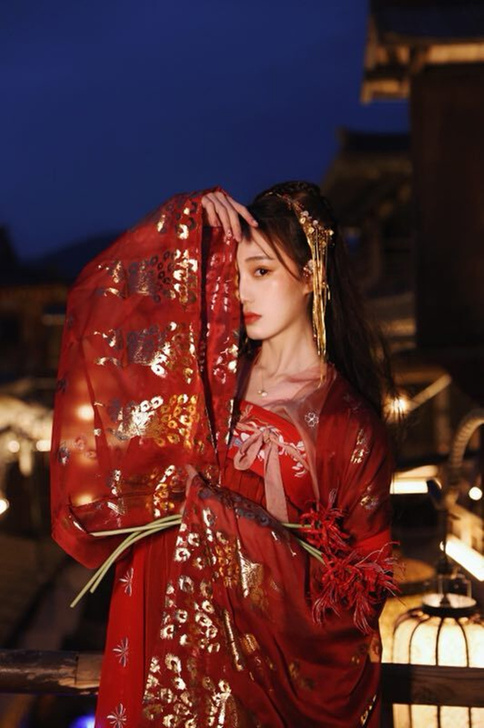 汉服女中国风红色婉娘简约唐制日常清新刺绣对...