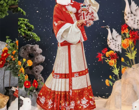 [嗨皮兔]茗月萱明制拜年服方领加绒披袄马