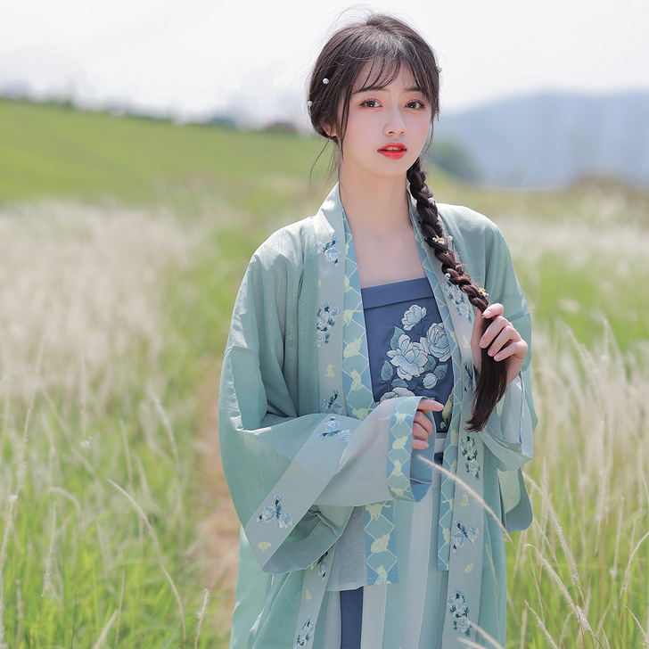 拾芳原创改良春夏宋制汉服暗纹宋褙子长袖短衫...