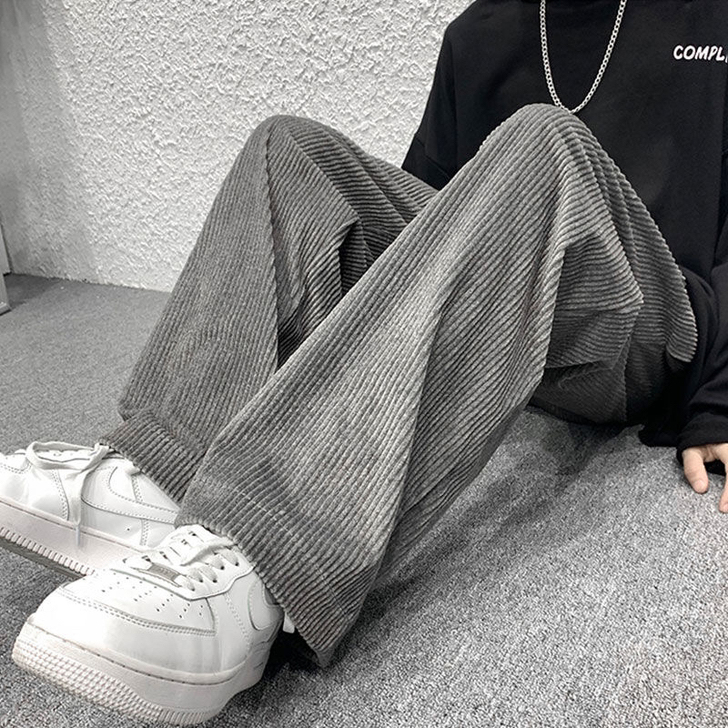秋冬季日系灯芯绒裤子男加绒加厚直筒长裤宽松...