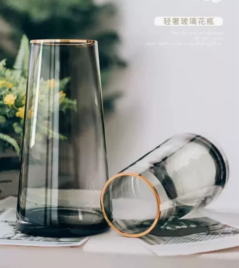 【低价处理】轻奢简约描金玻璃花瓶客厅干花鲜...