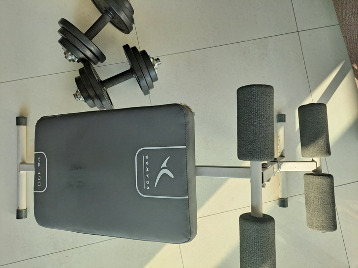 哑铃一对 16kg ， 仰卧板