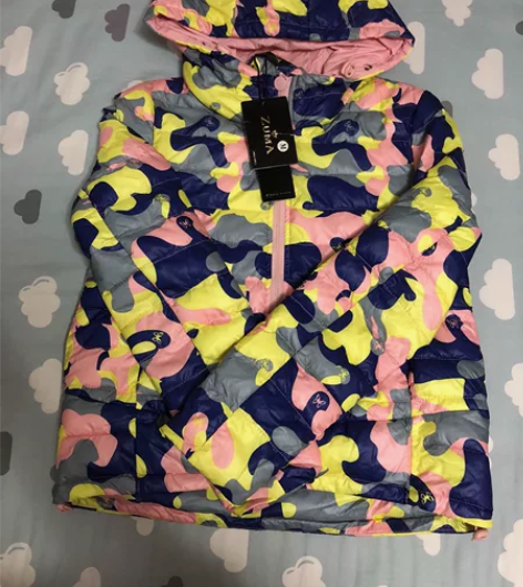 全新160女童迷彩棉服保暖外套，女儿太胖了...