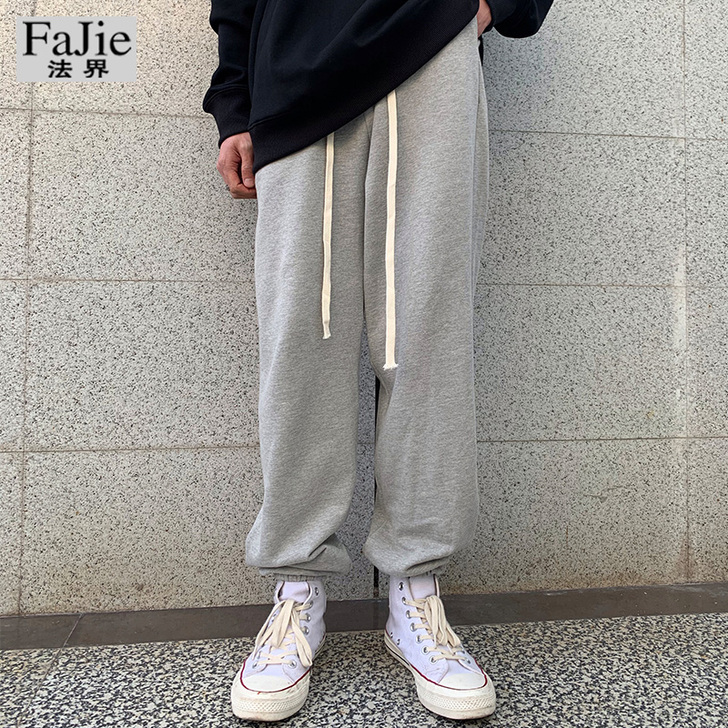 fog高街宽松束脚卫裤灰色长裤百搭抽绳休闲...