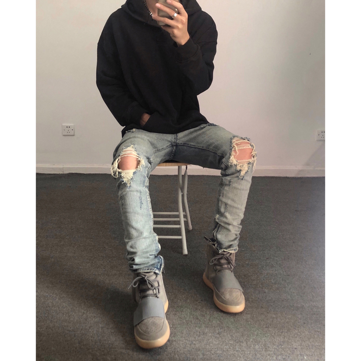 ZS 欧美高街FOG风kanye膝盖大破洞...