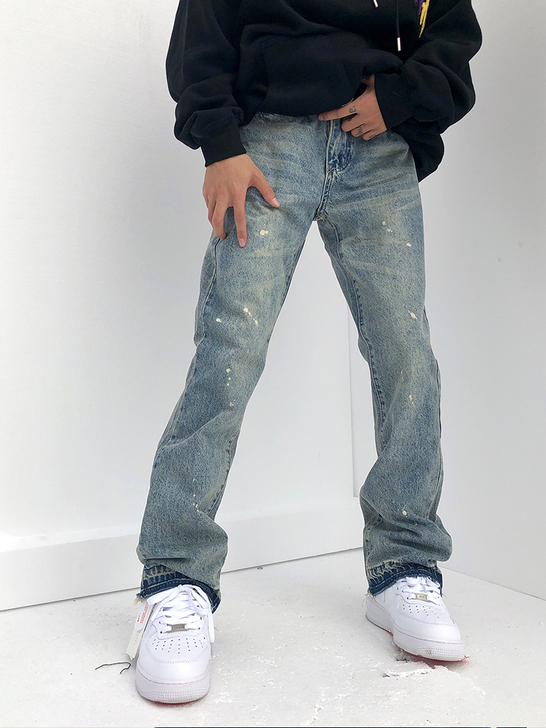 UZ欧美高街喇叭裤ins网红小众设计泼墨水...