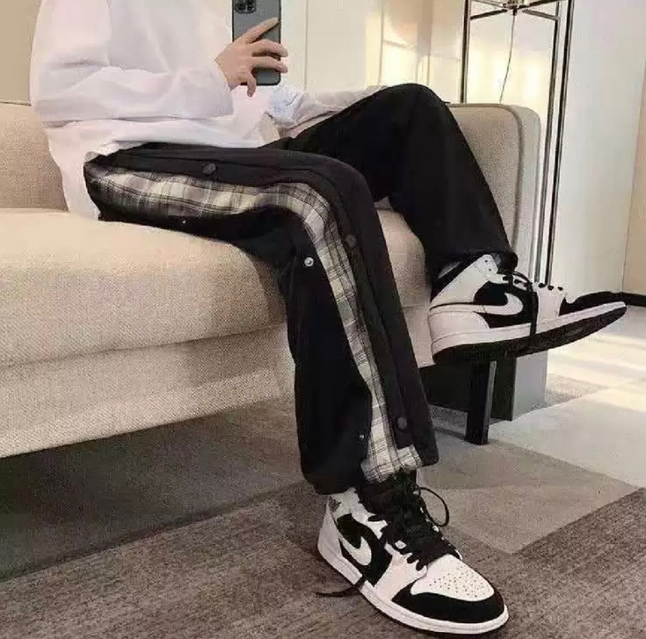 春秋季裤子潮流排扣运动裤潮牌百搭宽松直筒阔...