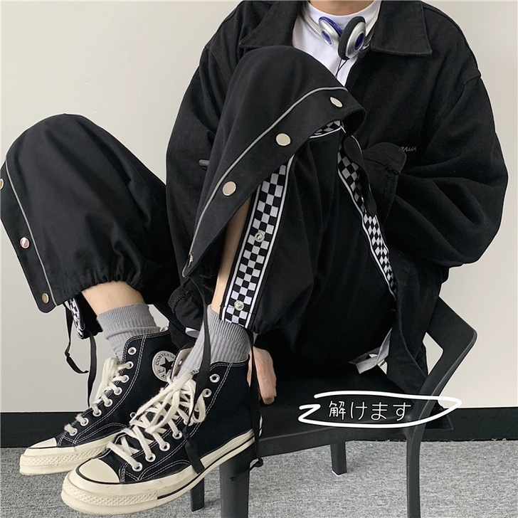 韩国ins秋季潮流韩版排扣裤子