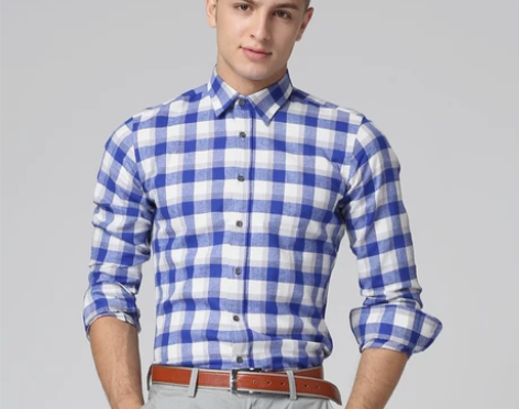 罗蒙格子衬衫男长袖衬衣纯棉商务休闲上衣 尺...