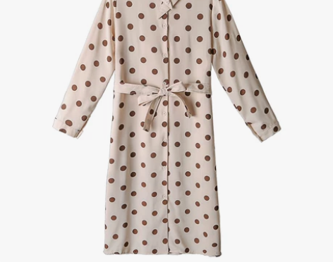 雪纺波点连衣裙女 长袖 内搭 法式 复古收...