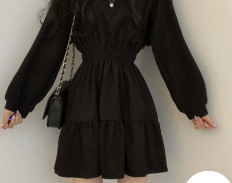 ?法式学院风收腰显瘦方领连衣裙女韩版新款春...