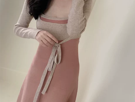 法式复古风针织连衣裙过膝内搭温柔色系穿搭收...