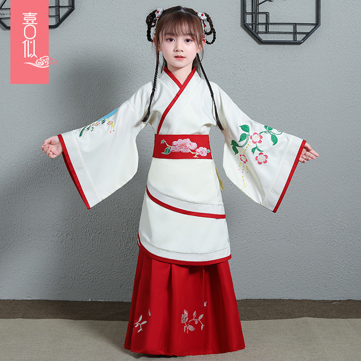 女童汉服古装秋冬童装小女孩秦汉曲裾写真演出...