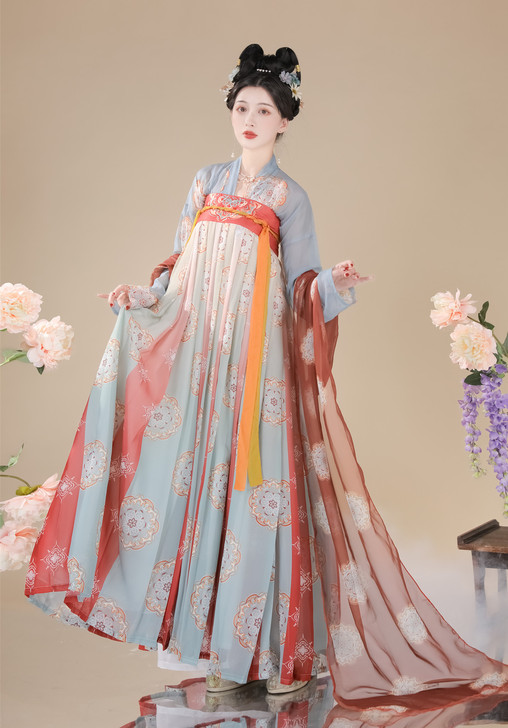 玉术【霓裳】原创汉服女齐胸襦裙唐制复原印花...