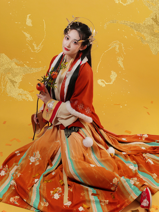 【东月棠】琥珀花簪对穿交明制冬装汉服女春秋...