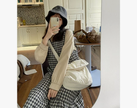 奶兔星球-自制 黑白格子背心连衣裙21新款...