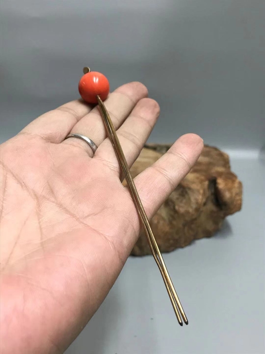 日本回流料器老发簪，橘红色的珠子非常的润，...