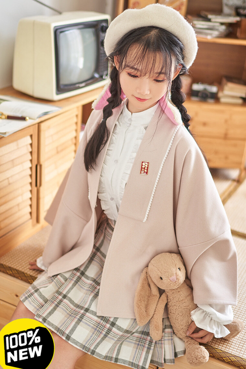 衫袂语汉服【糯米团】毛呢直领半袖秋冬宽松