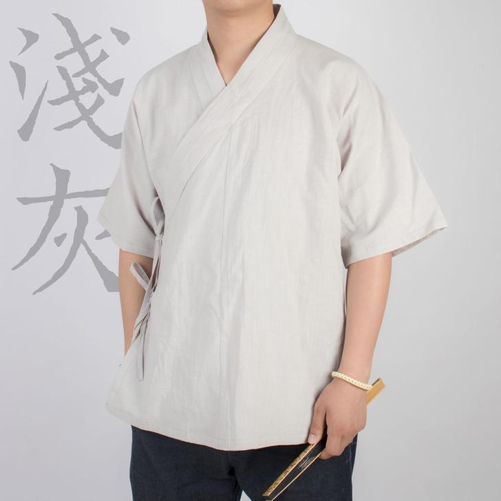 淮边筱竹男生款汉服交领半臂短打家居短袖夏装...