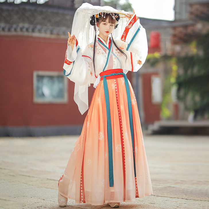 花梦瑶汉服女正品原创中国风晋制交领齐腰褶裙...