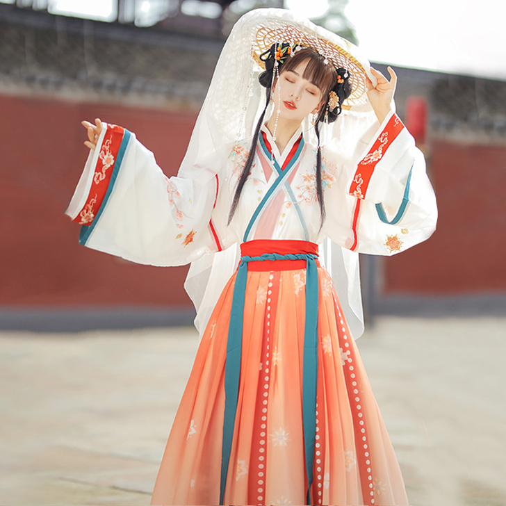 花梦瑶汉服女正品原创中国风晋制交领齐腰褶裙...