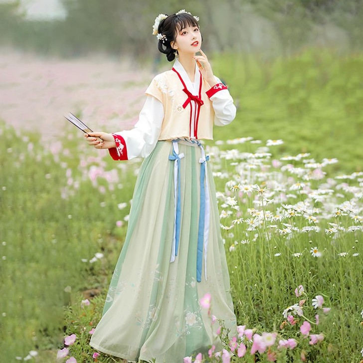 百褶裙女全套中国风白菜唐制褙子齐腰改良原创...