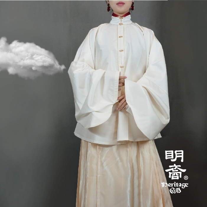 明裔 立领琵琶袖白绫衫 明制汉服女装