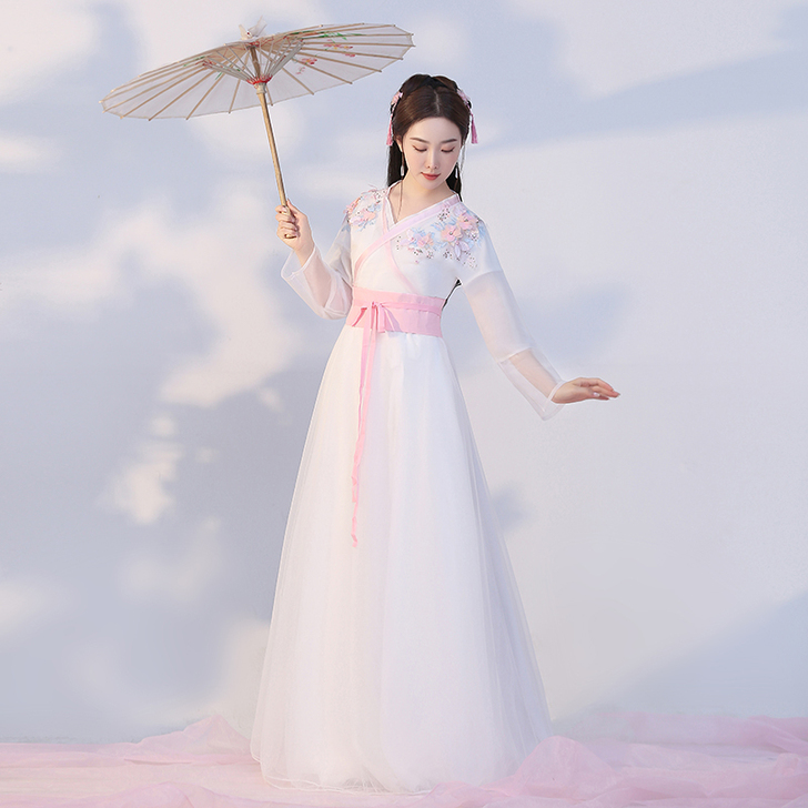 古装汉服女小个子改良白色超仙气古风飘逸中国...