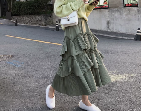 白色蛋糕裙 春季新款女中长款高腰长裙夏百…...