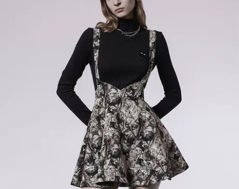 2022新款暗黑背带裙秋冬女高腰a字半身裙...