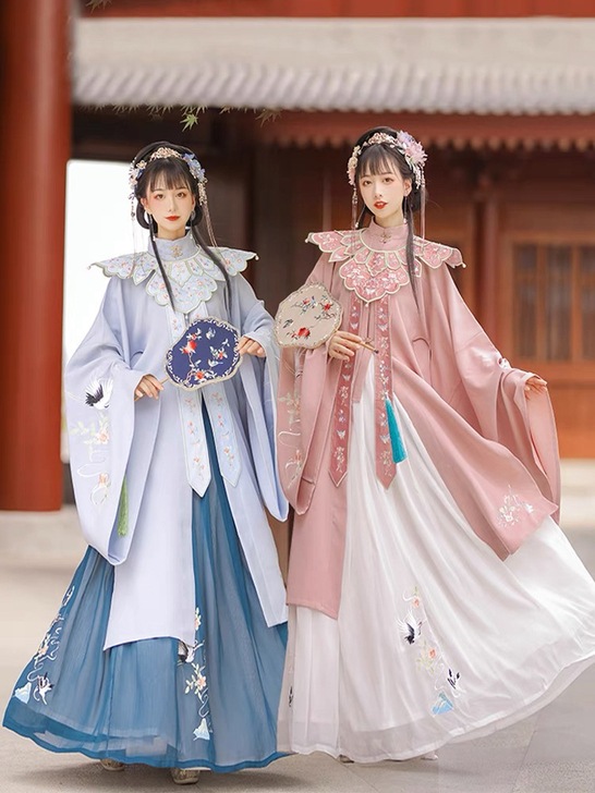 鹤归音汉服女春秋明制云肩立领长衫夏季中国风...