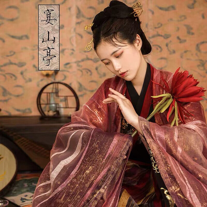 宴山亭传统原创汉服烫金交领大袖衫齐腰裙男女...