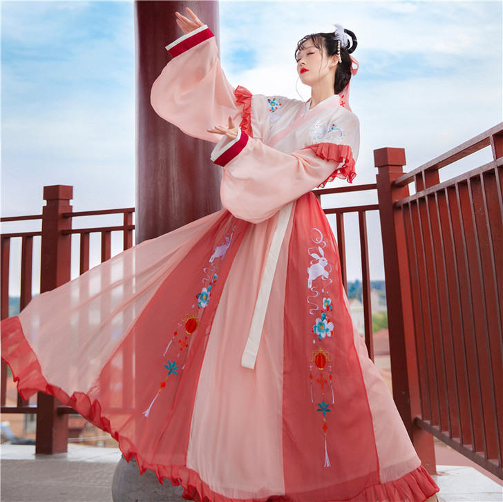 原创晋制汉服女中国风齐腰交领襦裙白菜正版超...