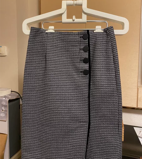 秋冬百搭灰色格纹羊毛半身裙 中裙 裹身裙 ...