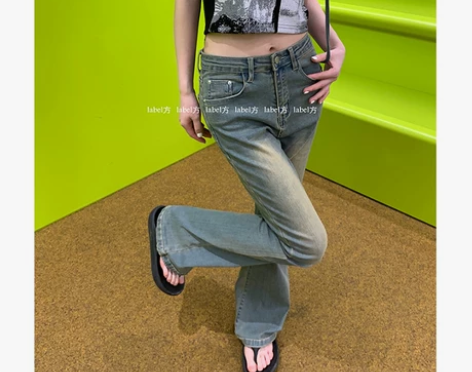 label方 穿不腻做旧水洗磨白牛仔裤