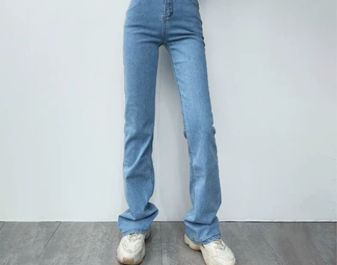 腿长2米 高腰微喇牛仔裤女长裤阔腿显瘦显高...