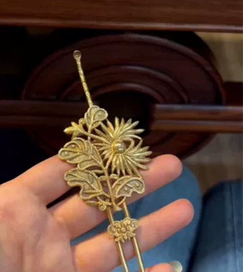 清代老银鎏金菊花簪 清代山西地区大户人家出...