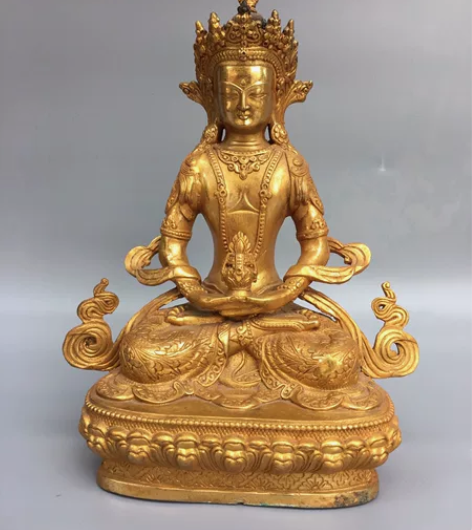 铜鎏金长寿佛佛像，工艺精美，包浆厚重，尺寸...