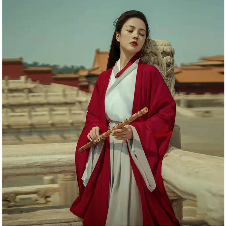 红色汉服女古装武侠古风中国风魏晋制南北朝交...