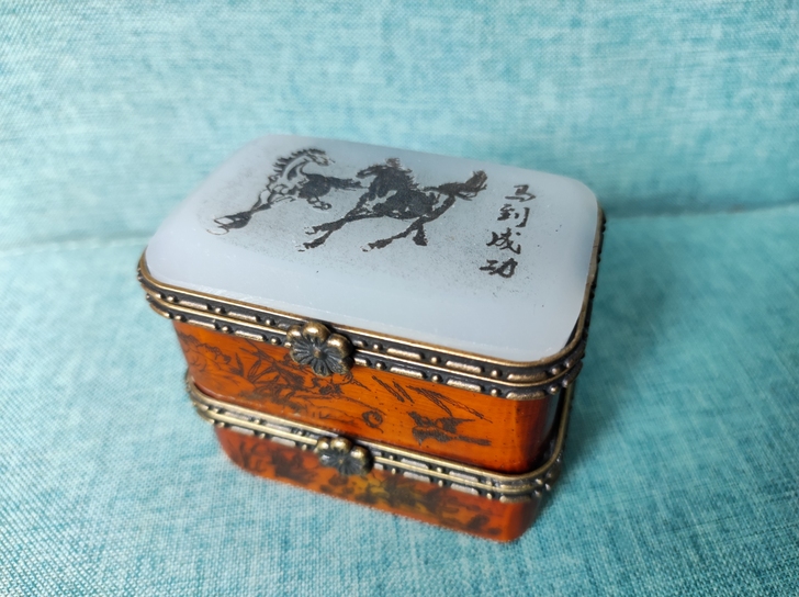 骨质双层首饰盒 民国收藏四方香粉罐 古玩收藏