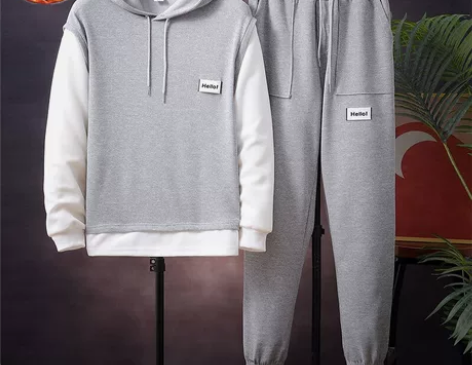 美式华夫格加绒加厚休闲运动套装卫裤男女款秋...