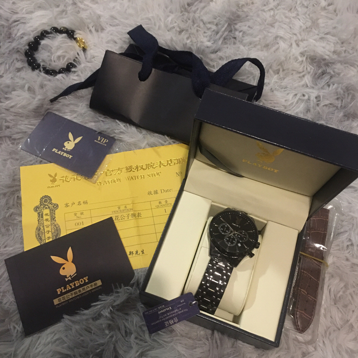 全新花花公子全黑带手表 未穿戴 保护膜未...
