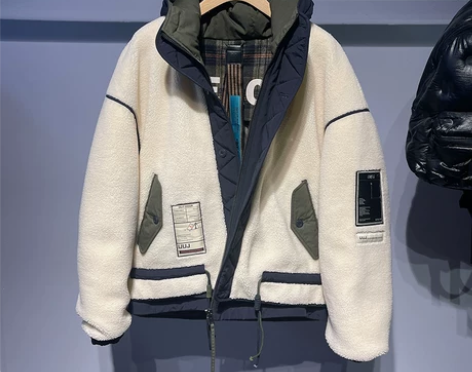 潮牌重磅羊羔毛拼接外套男士冬季宽松百搭加绒...