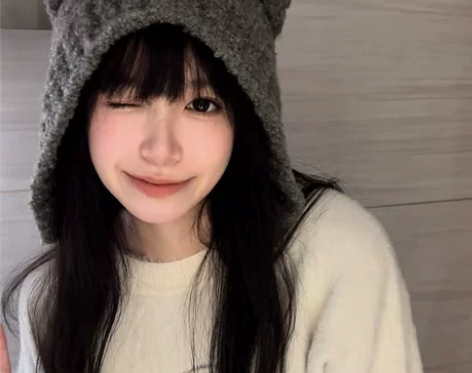 可爱小熊帽子女秋冬季学生新款百搭针织保暖毛...