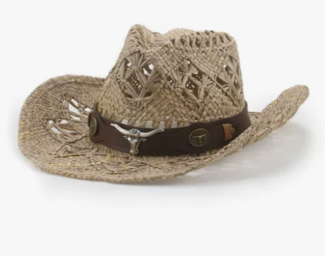 牛仔帽草帽西部牛仔男女马兰草高档沙滩海边旅...