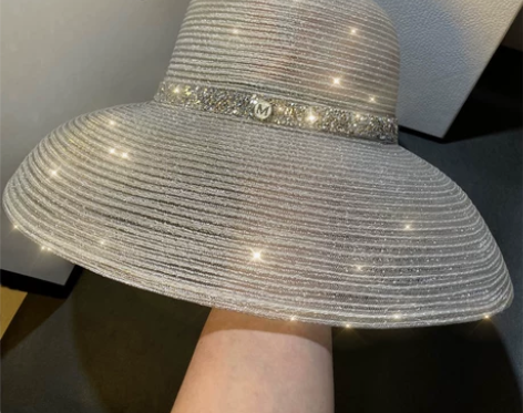 新款防晒银丝遮阳草帽女海边防紫外线太阳帽子...